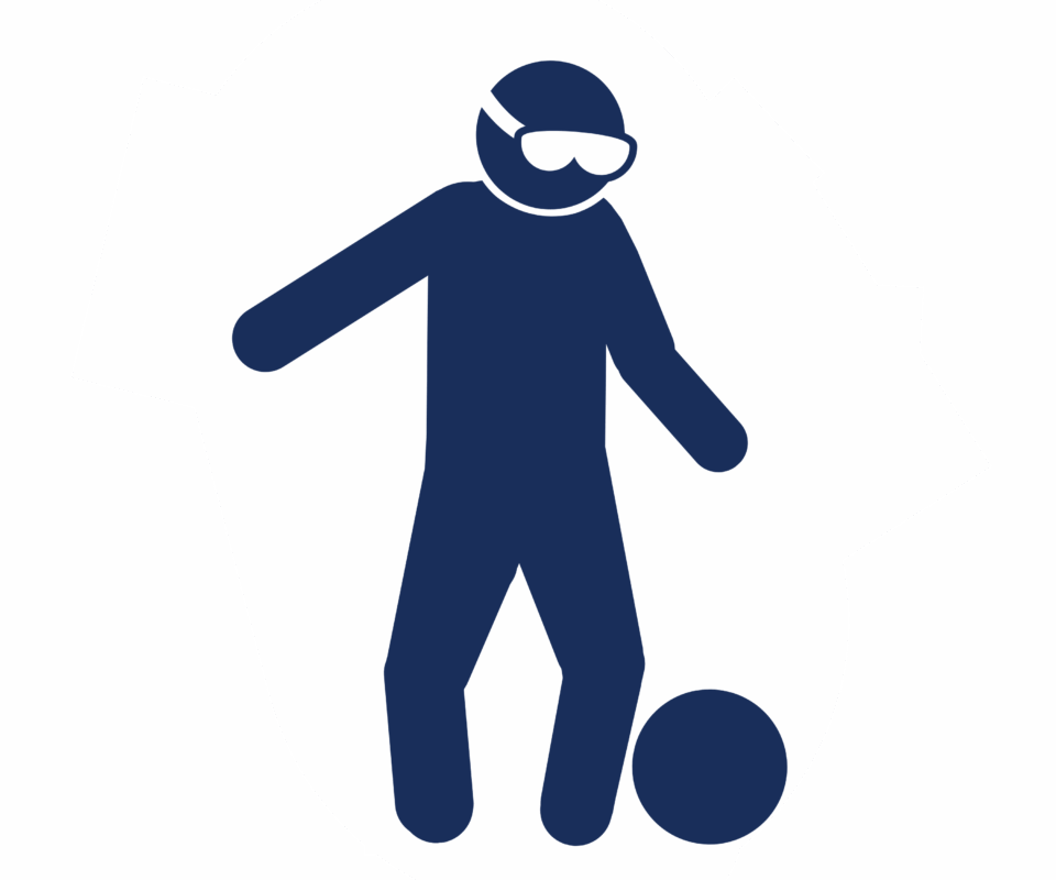 Icon: Blind soccer player, approaching the ball wearing eye shades
