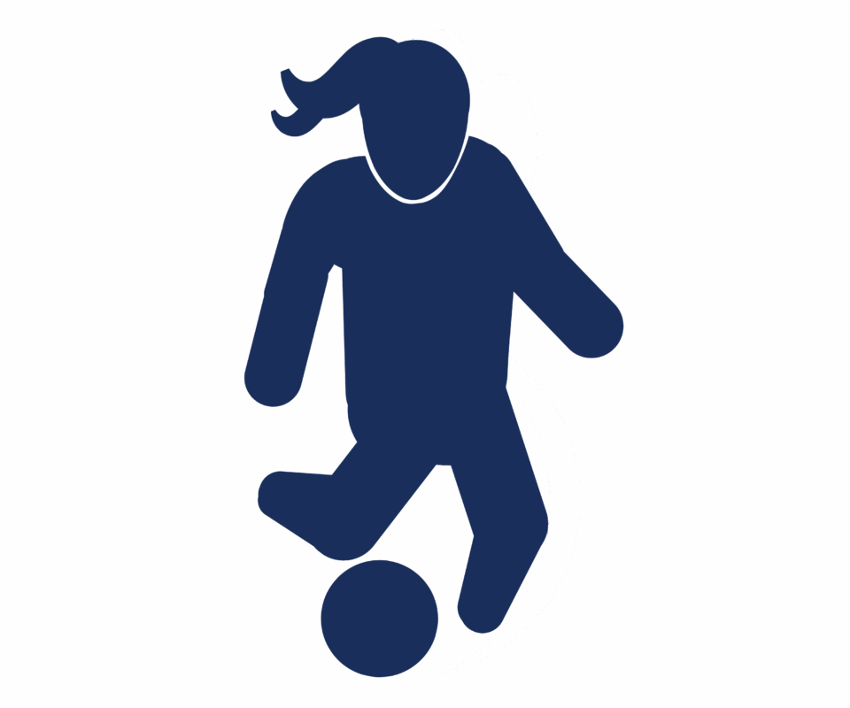 Blue icon of a female Down Syndrome soccer player