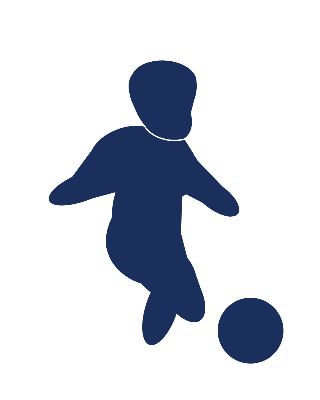 Icon: A dwarf soccer player with Downs Syndrome, kicking the ball